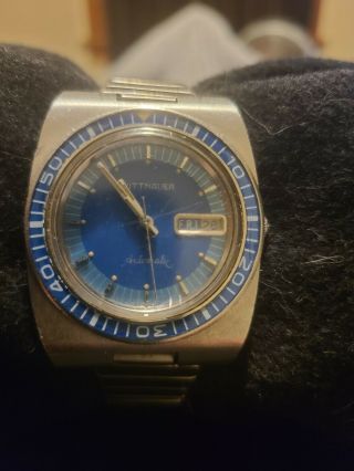 Wittnauer Diver Blue Dial & Bezel 17 Jewels Automatic Vintage Watch Aruond 1970