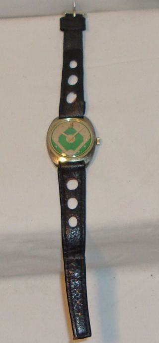 Vintage Swiss Made Sports Time Wind Up Watch With Floating Player Second Hand