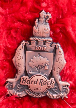 Hard Rock Cafe Pin Glasgow 3d St Mungo City Coat Of Arms Fish Pope Copper Castle