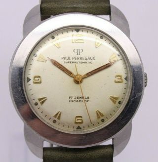 Vintage Paul Perregaux Mens 35mm Steel Automatic Watch Horned Case As1361n