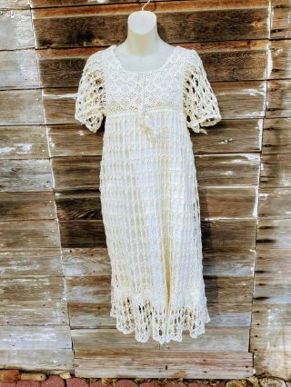 Vintage 1960s All Cotton Crochet Dress Boho Hippy