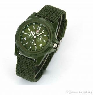 Green Strap Green Face Canvas Strap Army Style Sport Watch - - Unisex