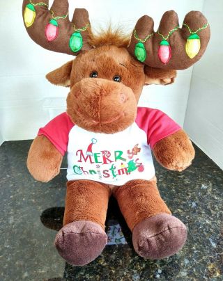Build A Bear Christmas Moose W/ Antlers That Light Up Soft Plush Stuffed Animal