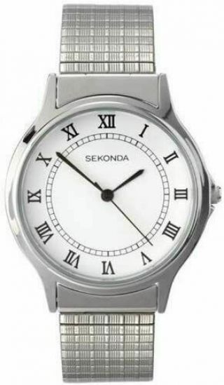 Sekonda 3022b Expander Mens White Dial Stainless Steel Expandable Bracelet Watch