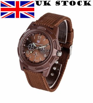 Brown Strap Brown Face Canvas Strap Army Style Sport Watch - - Unisex