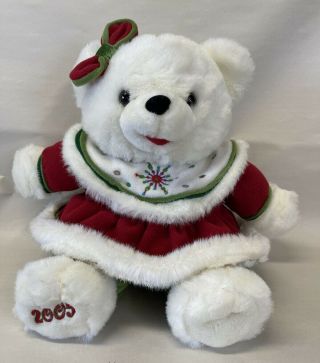 2005 Dandee Collectors Choice Christmas Girl Teddy Bear With Holiday Dress & Bow