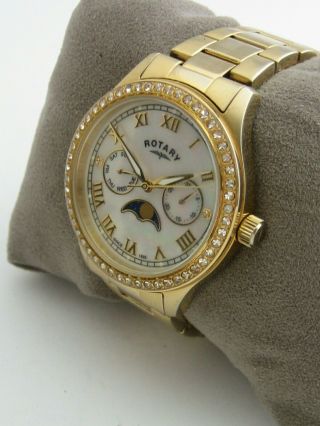 ROTARY WOMENS MOONPHASE WATCH LB00332/41 GOLD STAINLESS STEEL CRYSTALS 3