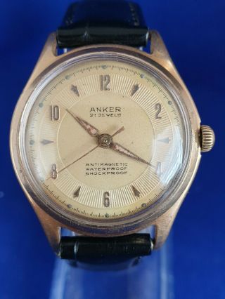 1950s Anker Vintage Mens Watch Military Style Dial 21 Jewels Hand - Winding