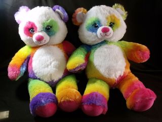 Two Rare Build - A - Bear Lisa Frank Rainbow Panda Plush Stuffed Animals Retired Bab