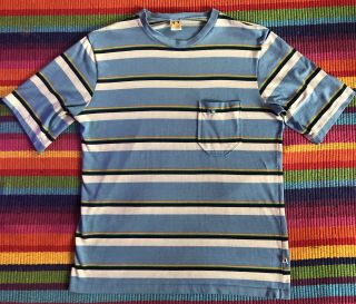 Vintage 70s/80s Hang Ten Rainbow Stripe Pocket T Shirt Surf Skate Sz L