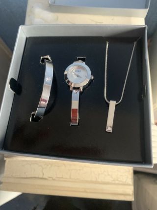 Spirit Silver Jewellery Set Watch Necklace And Bracelet Ideal Present For Xmas