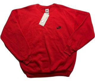 Vtg Nike Crewneck Sweatshirt Nwt Ds Red Sport Swoosh 90s L