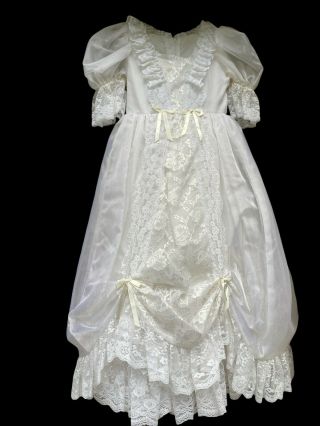 Vintage Loralie Originals Dress White Satin Ivory Trim Floral Lace Girls Sz 6 Gr