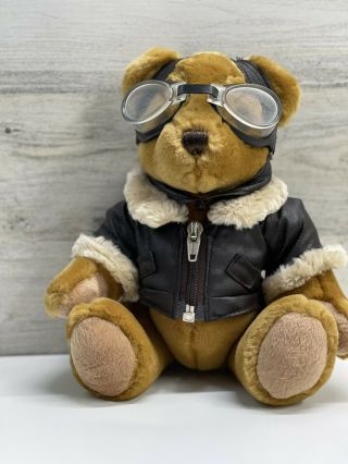 Aviator Pilot Teddy Bear With Goggles And Bomber Zipper Jacket Well Made