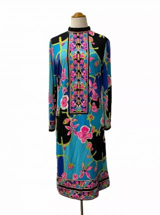 60s Mr.  Dino Floral Psychedelic Print Shift Dress