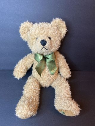 Harrods 16” Tan Teddy Bear Plush Green/ Gold Ribbon W/harrods On Its Foot