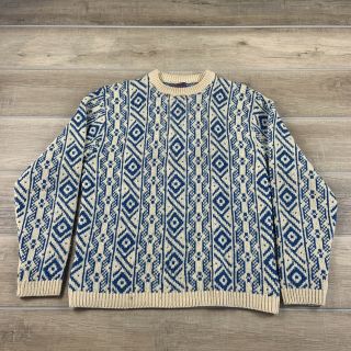 Vtg Pendleton Sweater Knit Long Sleeve Diamond Pattern Virgin Wool Men 