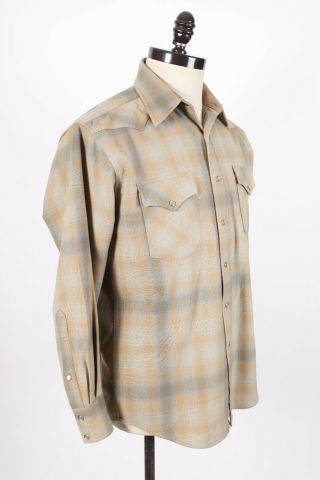 Vtg Pendleton Western Wear Shadow Plaid Wool Cowboy Shirt Mens Medium