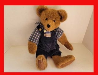 Boyds Bear With Bearwear Overalls & Plaid Shirt Jointed Arms Legs Head Teddy 16 "