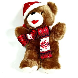 2019 Dandee Christmas Holiday Snowflake Teddy Bear Plush Brown 13 " W/ Scarf Hat