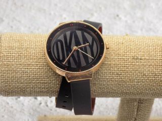 Dkny Wrap Watch Astoria Rose - Gold Tone Black & Red Leather Strap Ny2729