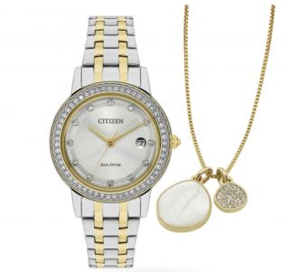 Citizen Ladies 2 Tone Diamond Eco - Drive Watch And Necklace Wedding Gift Rrp299