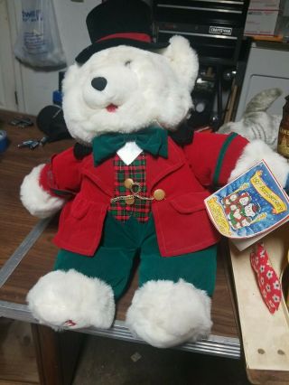 Vintage Teddy Bear Snowflake Boy 1993 Dan Dee White Red Christmas Holidays