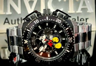 Invicta 48mm Disney Limited Ed Pro Diver Micky Mouse Chrongraph All Black Watch