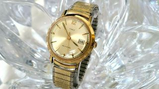 Timex 1967 Self - Wind Date Gold - Tone Gold Dial Mens Watch