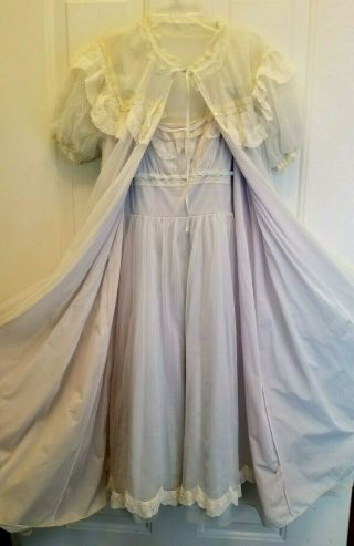 Vintage Gotham Lingerie Peignoir Set Robe Nightgown Light Blue Nylon Lace Sz 32