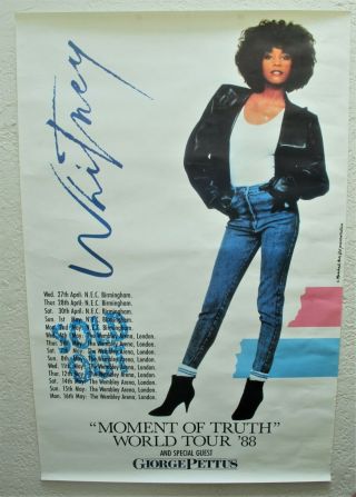 Orig.  1988 Whitney Houston Uk Dates World Tour Poster 40 X 60.  5 Inches