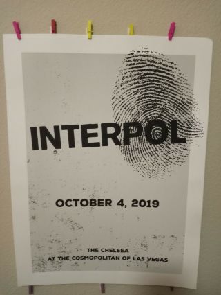 Interpol Concert Poster 2019 - 24 " ×18 " @ The Cosmopolitan Hotel In Las Vegas