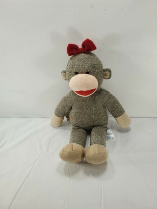 Build A Bear 18 " Girl Sock Monkey W/ Red Bow - Plush Stuffed Animal Toy