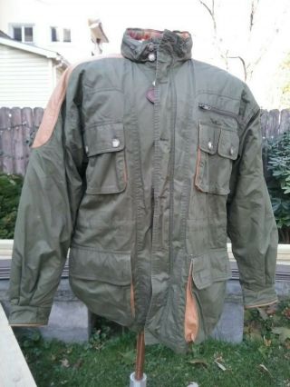Vintage Willis & Geiger Hunting Jacket Field Coat Leather Trim Large Lined