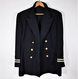 M Vintage Wwii Us Navy Black Wool Officers Coat 1940s Military Jacket Usa Vgc 40