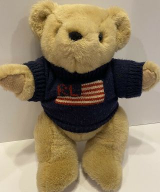 Vintage 1996 Ralph Lauren Polo 14 " Plush Teddy Bear Jointed Usa Flag Sweater