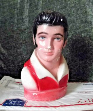 Elvis Presley 9 " Bust Vintage Old Antique Mexico Plaster Chalkware Airbrushed