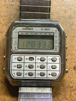 Vintage Casio C - 801 Calculator Multi - Function Watch Wristwatch Men 