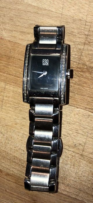 Esq By Movado Swiss Silver Diamond Bezel Black Dial Women’s Watch