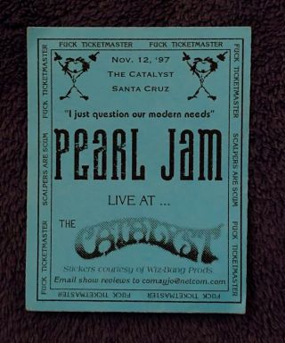 Pearl Jam Sticker For The Catalyst In Santa Cruz 1997