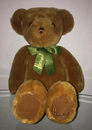 Harrods 16” Brown Teddy Bear Plush Stuffed Animal Green/ Gold Ribbon