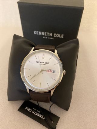 Classic Kenneth Cole York Men’s Watch Leather Band White Dial In/box W/tags