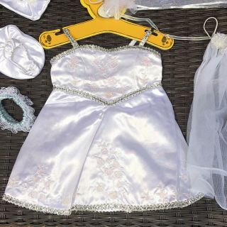 Build A Bear Wedding Dress Veil Booties Garter White Satin With Silver