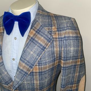 Vtg 50s 60s Phoenix Blazer Suit Jacket Wool Blue Plaid Coat Mid Century Mens 40