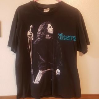 The Doors T - Shirt - Embroidered Logo - Jim Morrison Print - Size L - 90s
