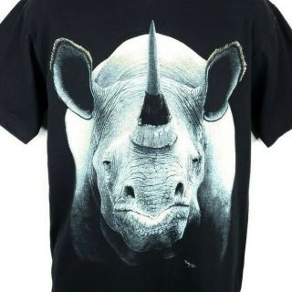 Black Rhinoceros T Shirt Vintage 90s Critically Endangered Species Rhino Medium