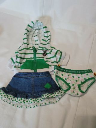 Build A Bear Girl Scouts Thin Cookie Hoodie Denim Skirt Underwear Outfit.