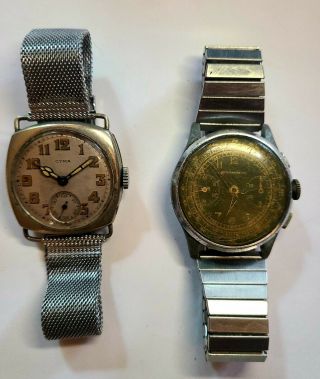 2 Vintage Military Mechanical Watches Cyma Tacy Watch Co & Chronograph Watch