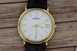 Vintage Movado 87 - A4 - 0887 Quartz Stainless Steel Gold Plated Watch With Calendar