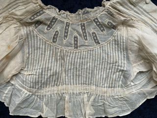 Antique French Handmade Victorian Child Pleated Blouse With Lace Insertions